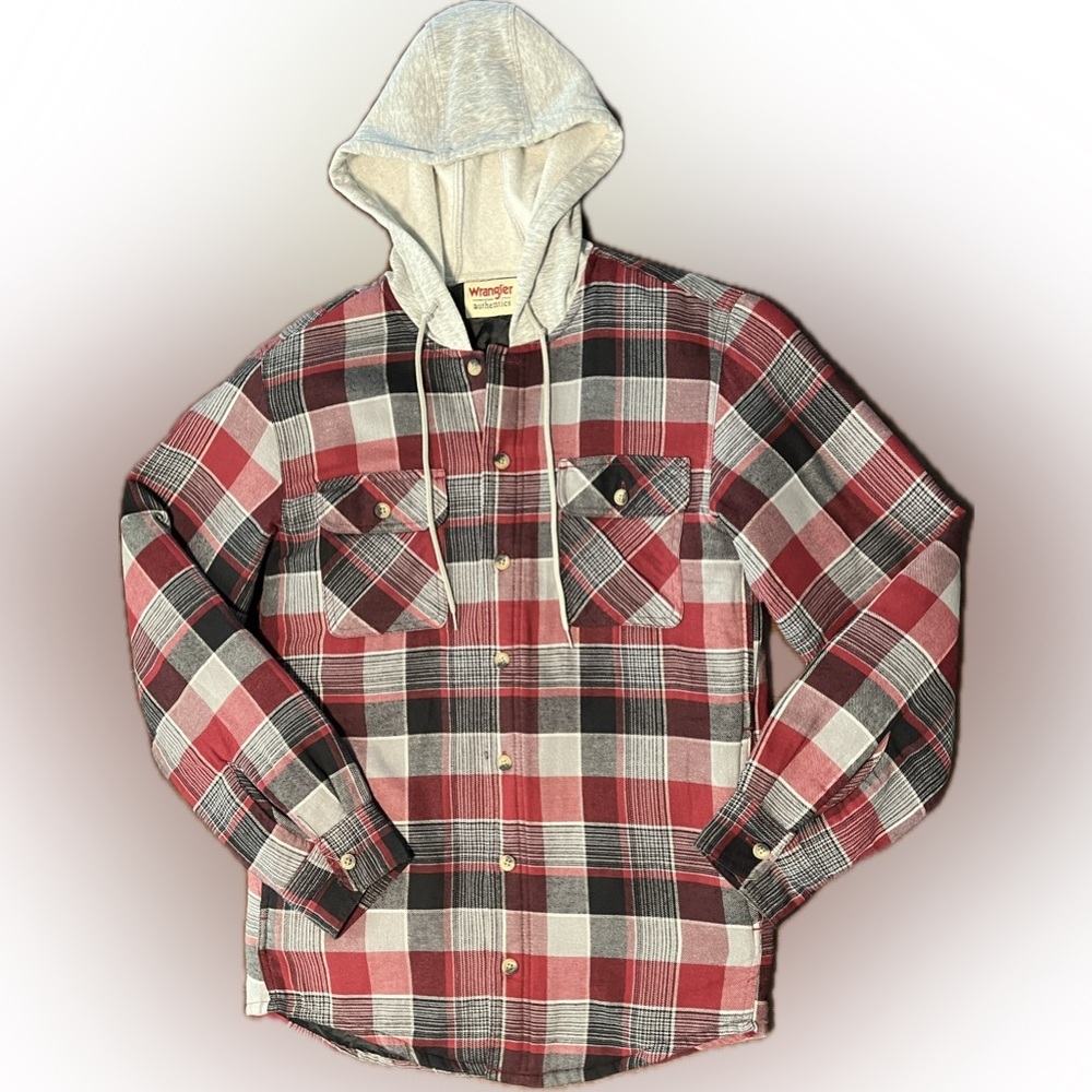 Wrangler Authentics Men's Long Sleeve Quilted Lined Flannel Shirt Jacket, Hood S